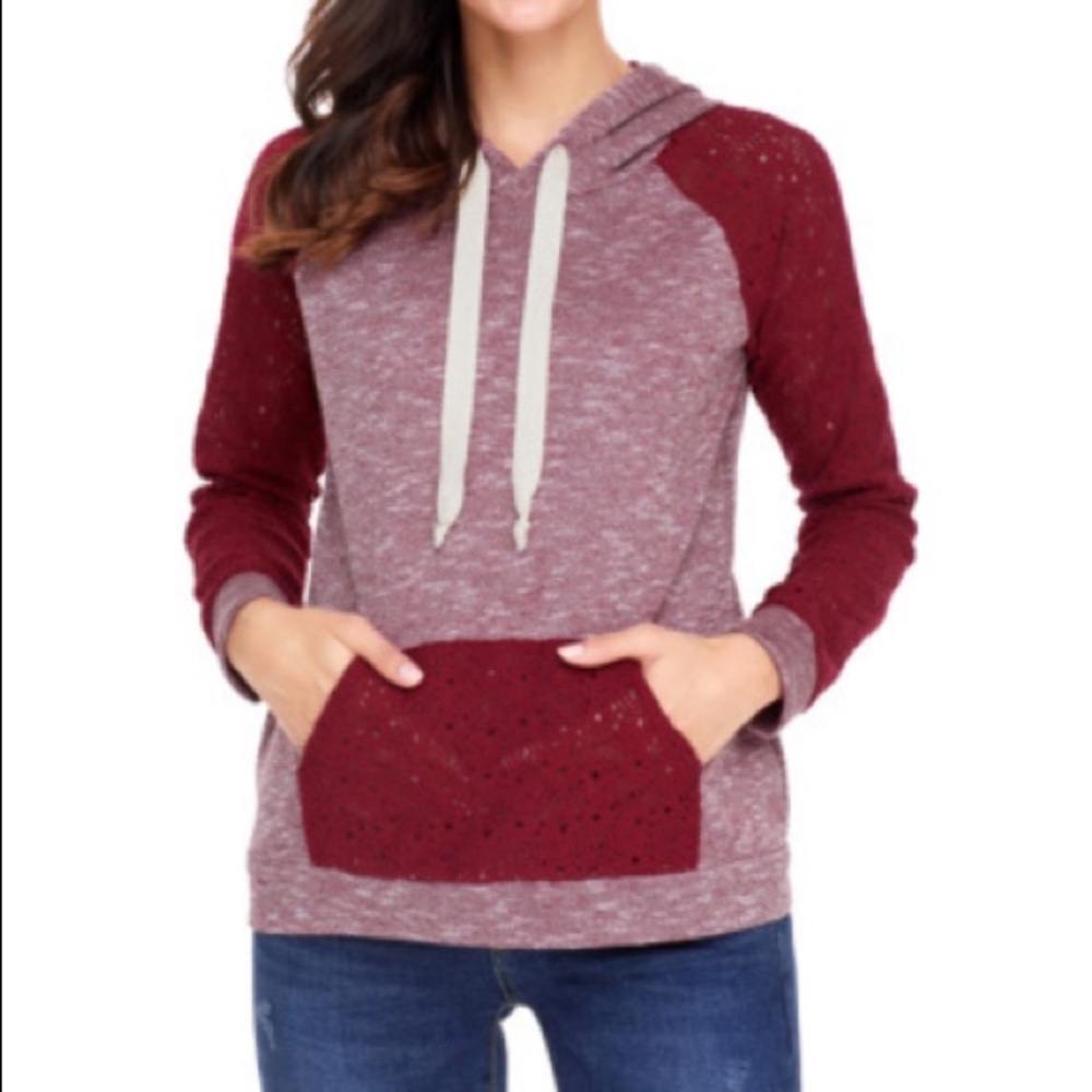 Burgundy Lace Sleeve Hoodie